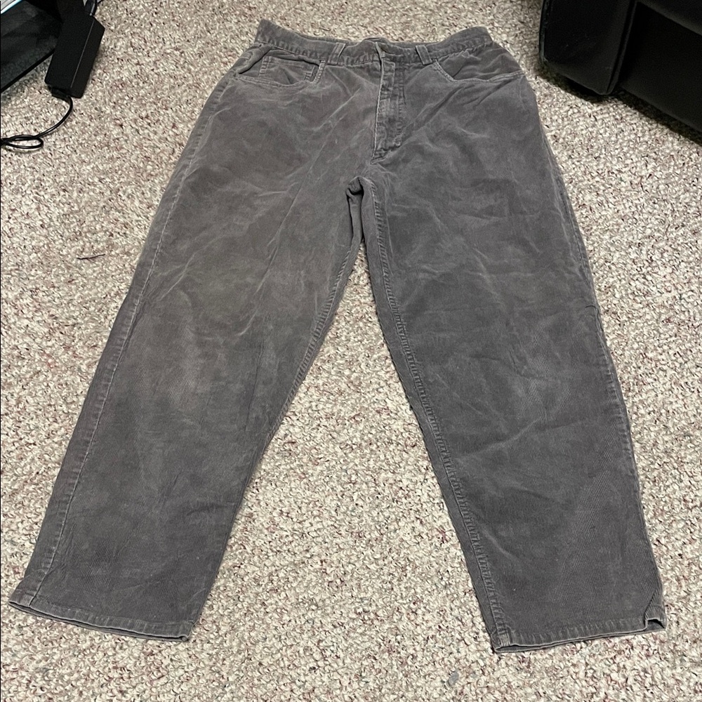 Vintage 80s ultra high rise wide leg Gray Corduroy Pants